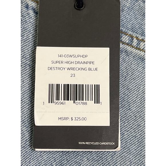 RE/DONE Super High Drainpipe Destroy Wrecking Blue Jeans, size 23, MSRP $325 - Picture 7 of 15